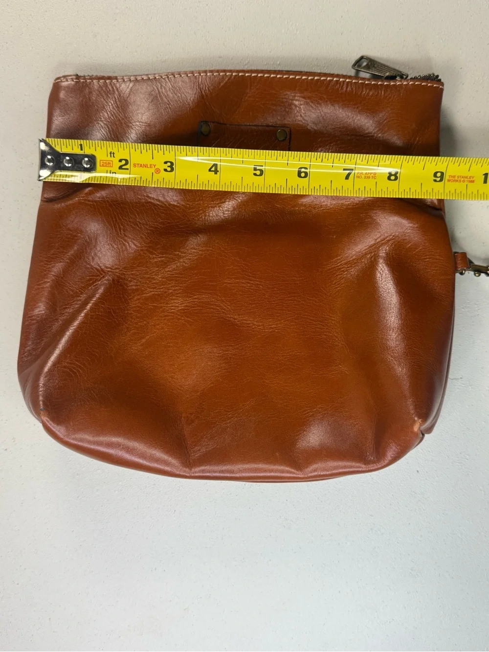 Patricia Nash Valerie Fold Over Cognac Brown Leather Wristlet Pouch Clutch
